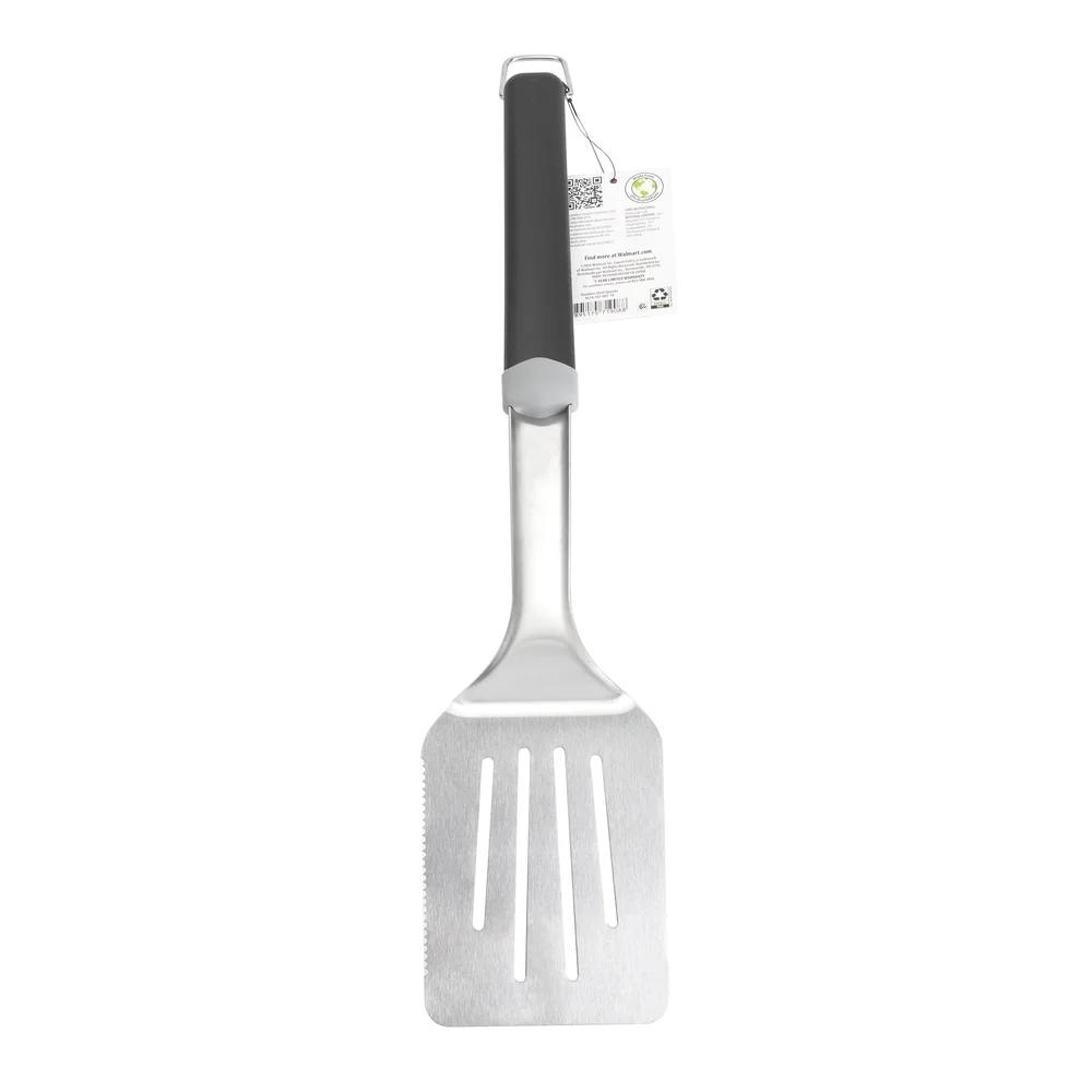 Stainless Steel Grill Spatula Long Reach Ergonomic Handle Serrated Edge Heavy Duty Rust Resistant Dishwasher Safe Built-in Hooks