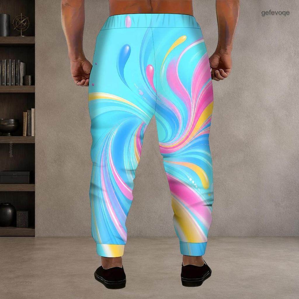 Men S Plus Size Drawstring Waist Colorful Printed Jogger Pants Side Pockets Cuffed Ankle