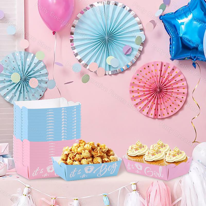 6/12/20pcs Gender Reveal Party Paper Food Trays Candy Cookie Snacks Box Blue Pink Its a Boy Girl Decoration Supplies Baby Shower