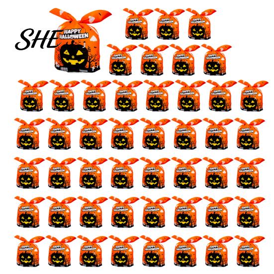 Transparent Cookie Bags with Drawstrings 48 Pcs Halloween Candy Bags, Kids Trick or Treat Goodie Cute Rabbit Small Containers for Party Ear