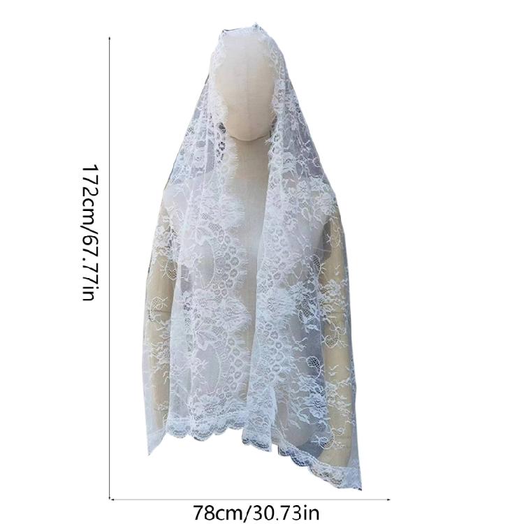 Lace Border Bridal Veil Halloween Make Up Mantilla Length Appliques Elegant Veil for Catholic Prayer Service