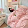Korean Style Girl Heart Pink Cat Towel Embroidered With Washed Cotton Bedding Set Simple Bed Sheet Hat And Duvet Cover Set