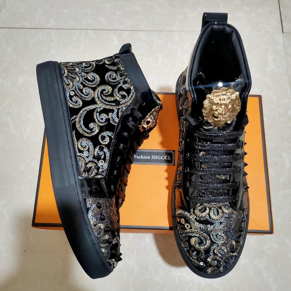 

Fashion New casual shoes Men s solid rivets high top sports sole flats Fashion sequin soft soles Zapatos Hombre A8 44 чёрный