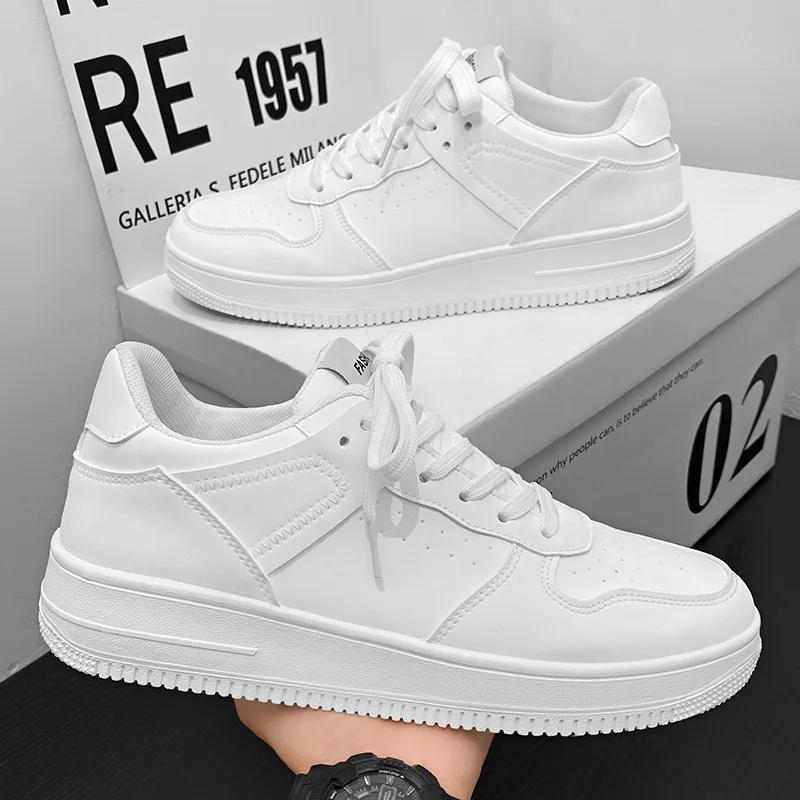 Fashion Men's Sneakers Casual Sports Shoes for Men PU Leather Breathable Lightweight Shoe Mens Flat White Tenis Shoes Zapatillas