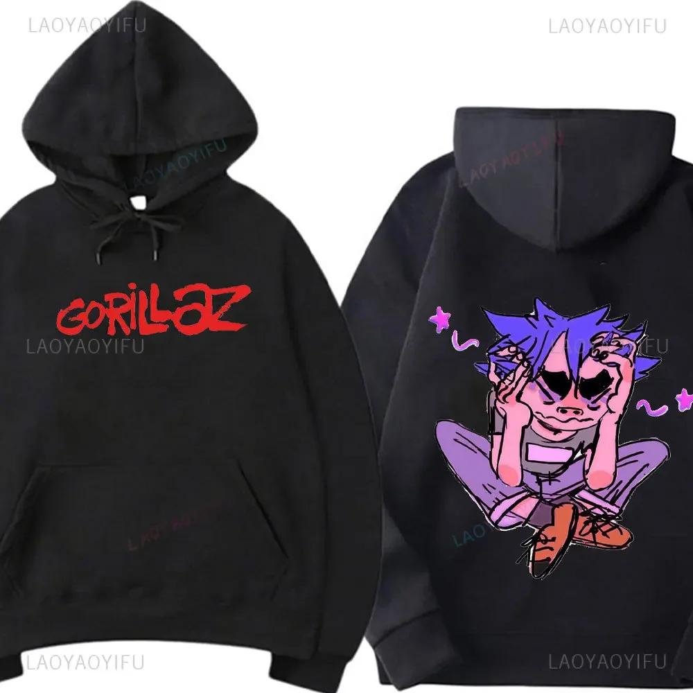 Band Musicale Gorillaz PUNK ROCK Maglione Motivo Cartone Animato con Cappuccio Abbigliamento Casual e Trendy Vintage Y2K Oversize