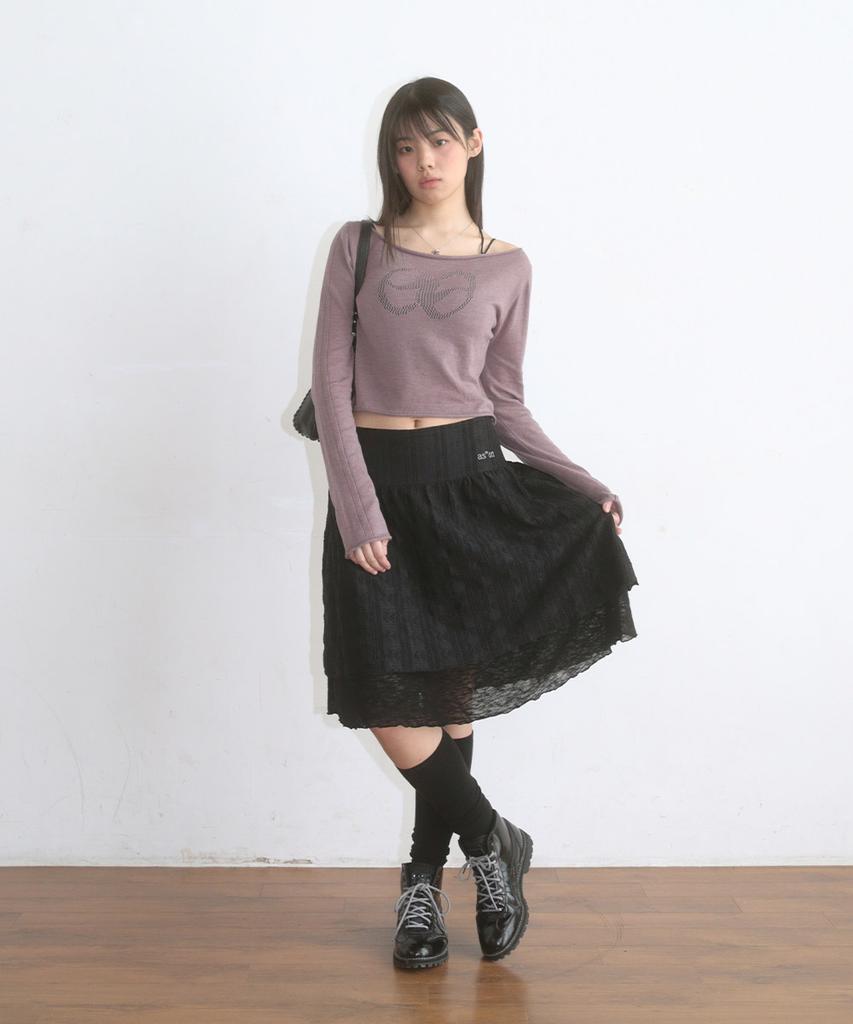 Aejeuon Lacy Check Skirt / Black