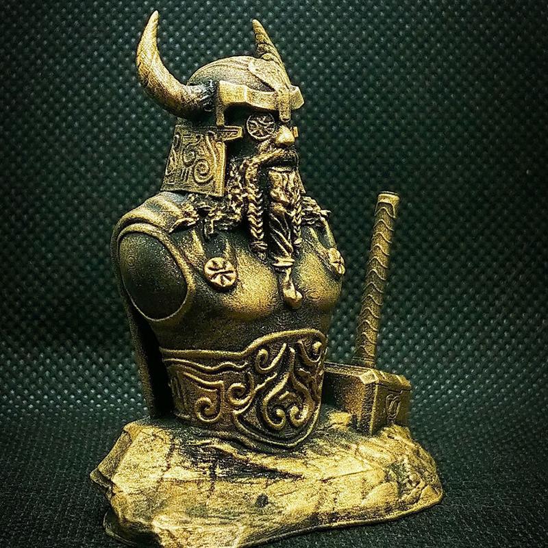 Odin Bust Ornament Resin Retro Bronze Norse Mythology All Father Hammer Statue Handicraft Living Room Study Gift