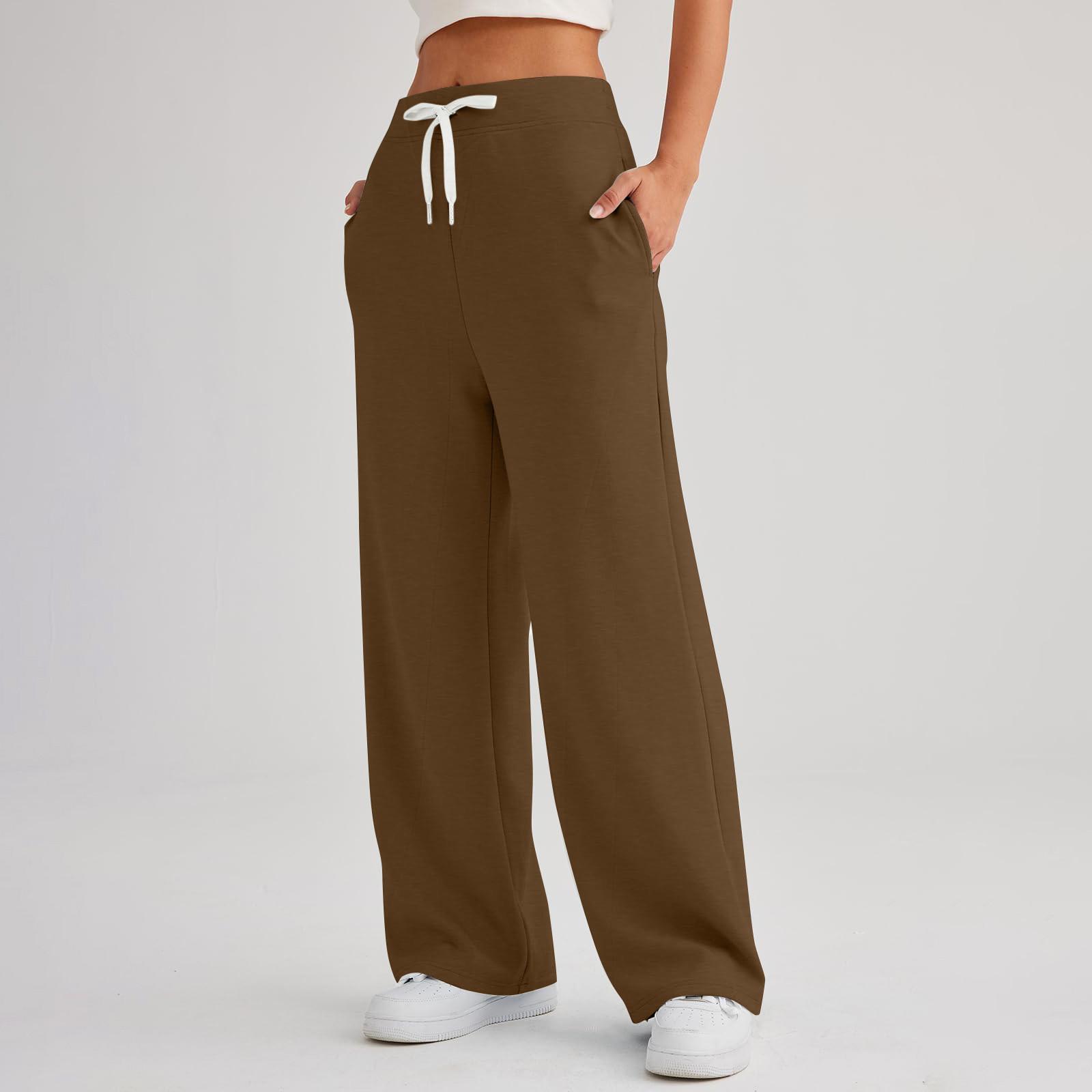 Women s Sports Fitness Pants Casual Loose High Waist Pants Drawstring Jogging Pants Women s Straight Leg Wide Leg Pants Casual Pants Yoga Pants XXL коричневый