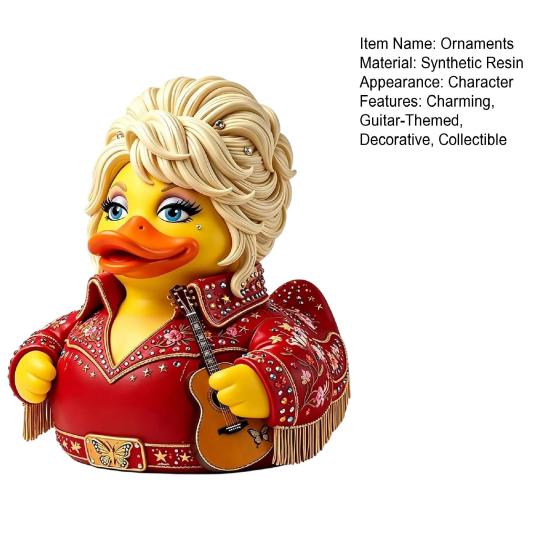 Artistic Resin Animal Statue Parton Memorial Duck, Dolly Duck Figurine, Country Music Statue, Guitar-Themed Small Desktop Display Piece Decorative