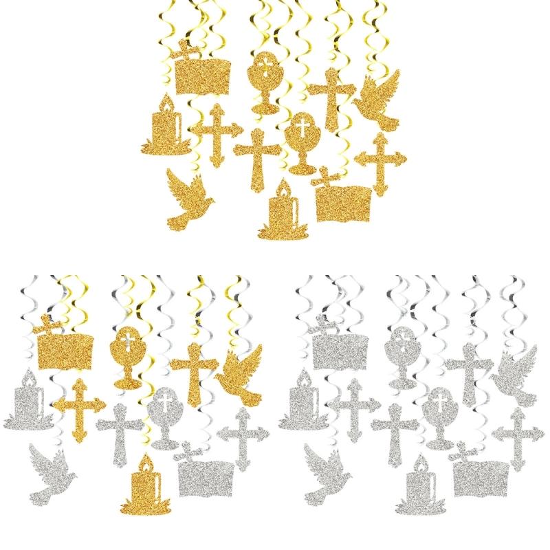 Spirals Hangings Suitable For Communion Handmade Crosses Doves Streamers Elegant Handmade Ceiling Decorations
