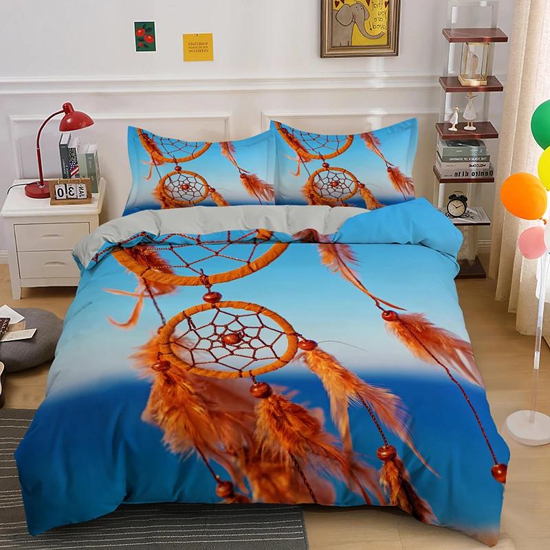 Dreamcatcher King Queen Duvet Cover Bohemian Style Bedding Set For Teen Girl Women Orange Sunset Scenery 2/3Pcs Soft Quilt Cover