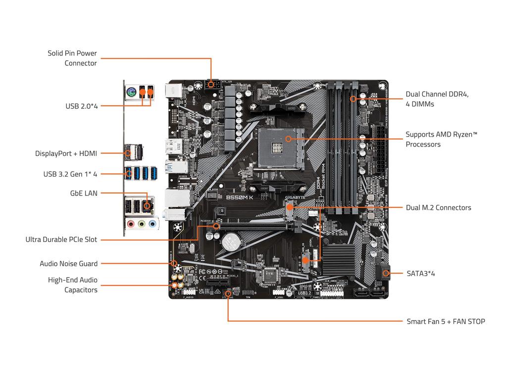 GIGABYTE B550M K Motherboard MicroATX [AMD B550 Chipset] MB6135