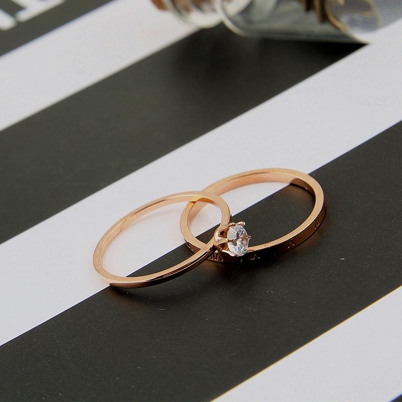 European & American Creative Valentine's Day Two-Piece Women's Diamond-Inlaid Titanium Steel Ring Set