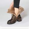 Autumn Winter Fleece-Lined Lace-up Ladies Mid Calf Shoes Warm Round Toe Middle Heel Women's Half High Boots  New in Footwear