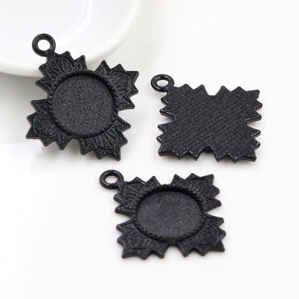 20pcs 12mm Inner Size Antique bronze Black Silver Plated Fashion Style Cabochon Base Cameo Setting Charms Pendant