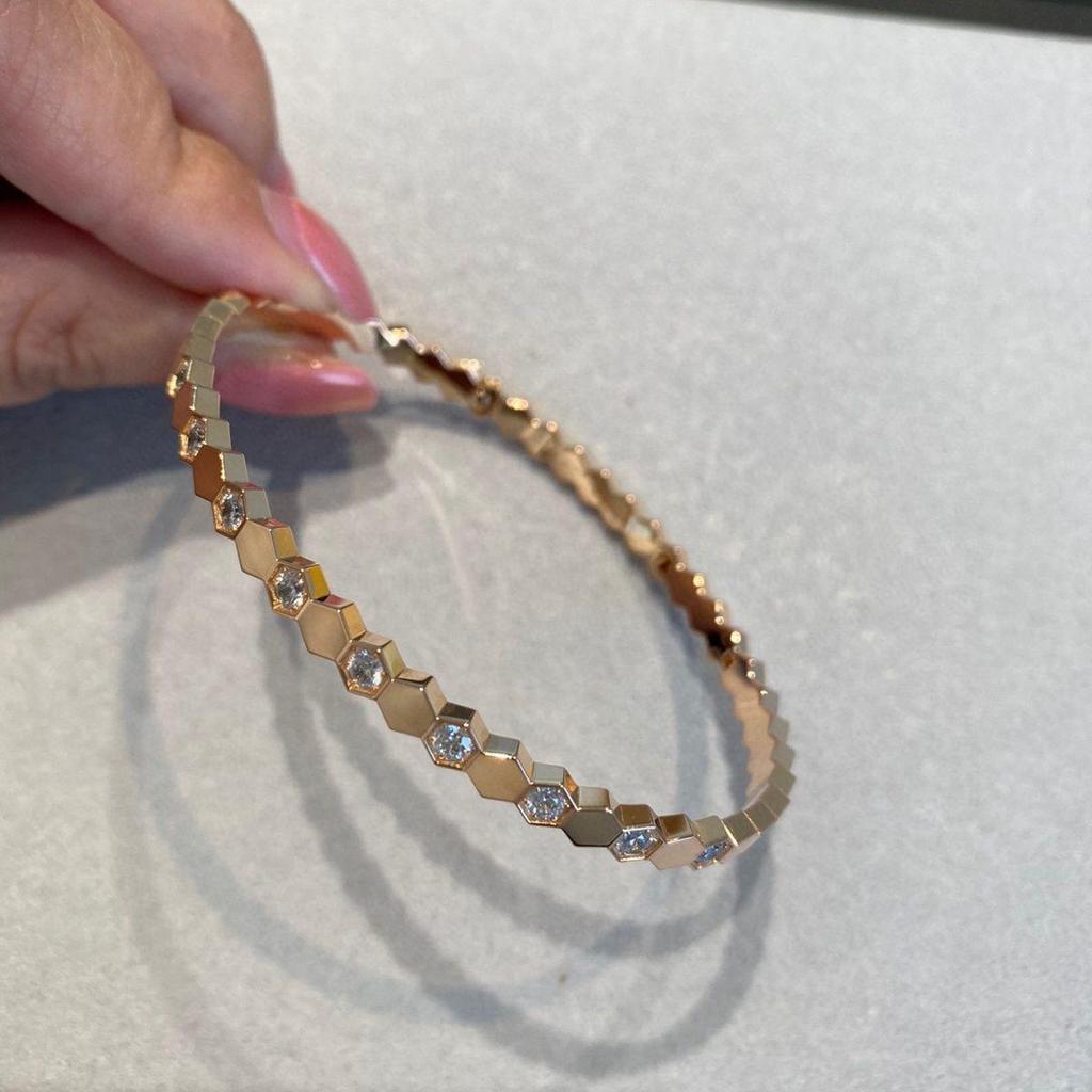 18K Rose Gold Honeycomb Bangle - Women's Luxury Niche Design by Shang&Mei