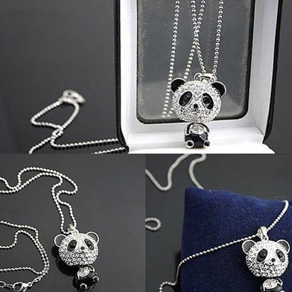 Dam Mode Härligt Strass Panda Hänge Pärlstav Lång Tröjkedja Halsband