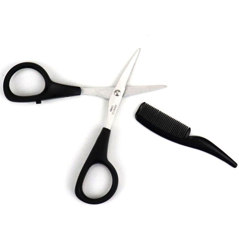 Mens Beard Mustache Comb Nose Ear Scissors Trimming Kit Household Mini Beard Scissors Set