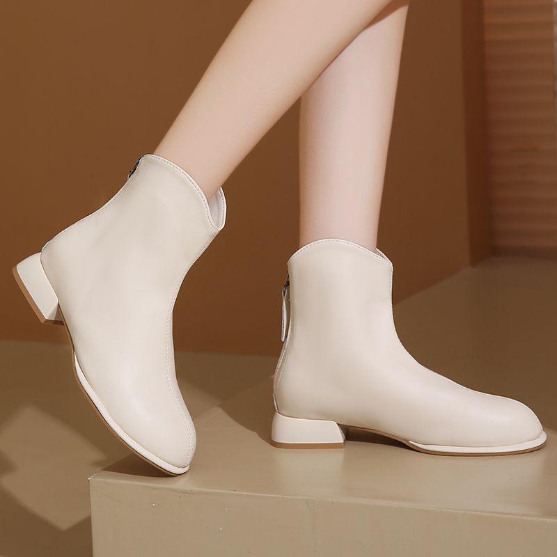 Size 35-44, large size women's shoes soft leather white thick heel short boots women's 41 autumn and winter new low heel elastic thin boots 42