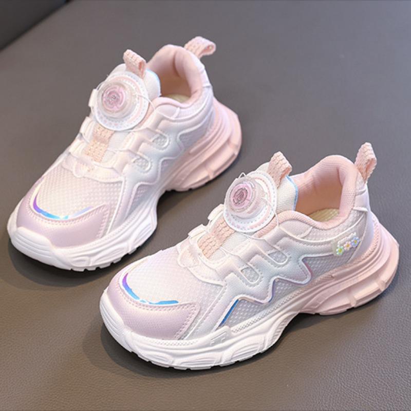 Girls' Fashion Sports Shoes Children's Mesh Shoes Girls Rotating Button Casual Shoes Breathable Daddy Shoes