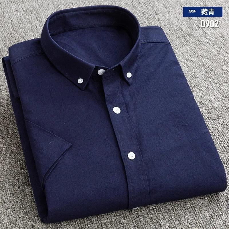 Nueva Camisa Social para Hombre Manga Corta 100% Algodón Puro Oxford Suave Abotonada Cuadros Formal Ropa Masculina Bolsillo Camisa Social S-7XL