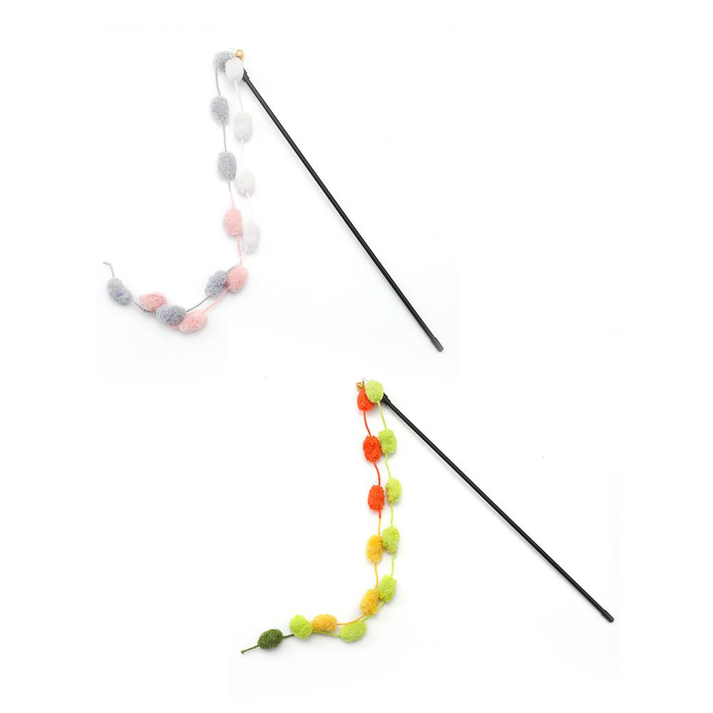 2pcs Tassel Toy Plush Balls Cat Teaser Wand  Interactive Cat Toys Funny Bell Pole Teaser Wand Pet Supplies Accessory