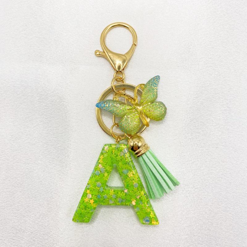 26-Letter Alphabet Resin Keychain with Star Sequins & Tassel Charm