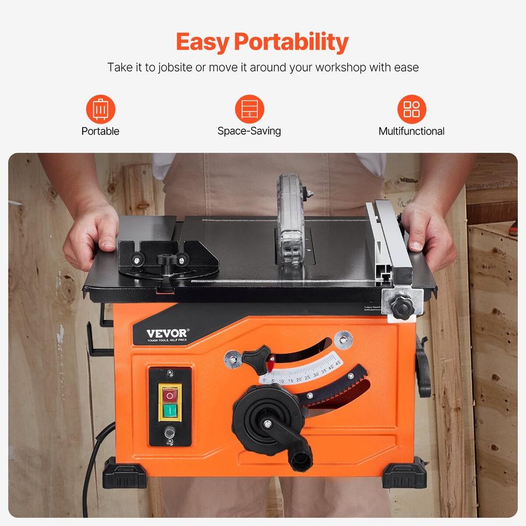 Table Saw, 1200 W Portable Compact Tablesaw, 210 MM Saw Blade O.D Construction Circular Saw, 225 MM Max. Cutting Capacity, 4800 RPM Cutting Speed,