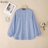 Women Casual Round Neck Long Sleeve Stripe Blouse