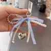 Y2K Sweet Lattice Ribbon Bowknot Pearls Bag Pendant Keychain Charm Heart Beaded Keyring Elegant Key Chain Phone Key Bag Hangings