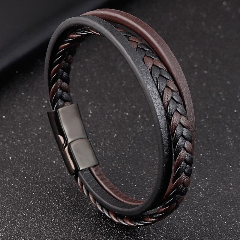 Bracciali alla moda in vera pelle da uomo Bracciali in corda intrecciata multistrato in acciaio inossidabile per gioielli da uomo e donna