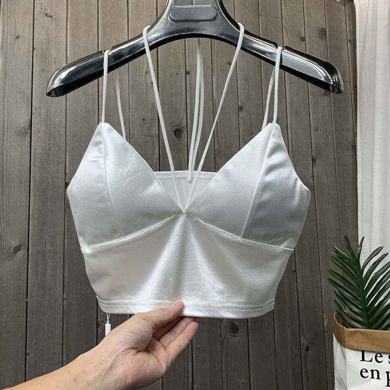 Women's Tube Top Silk Comfortable Crop Top Sexy Camisole Wireless Summer V-Neck Sleeveless Underwear