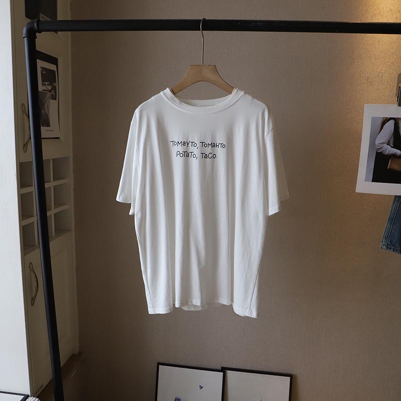 

Би Чжэн 2025 Летняя женская корейская футболка с круглым вырезом, свободного кроя, в стиле кэжуал, с принтом букв One Size