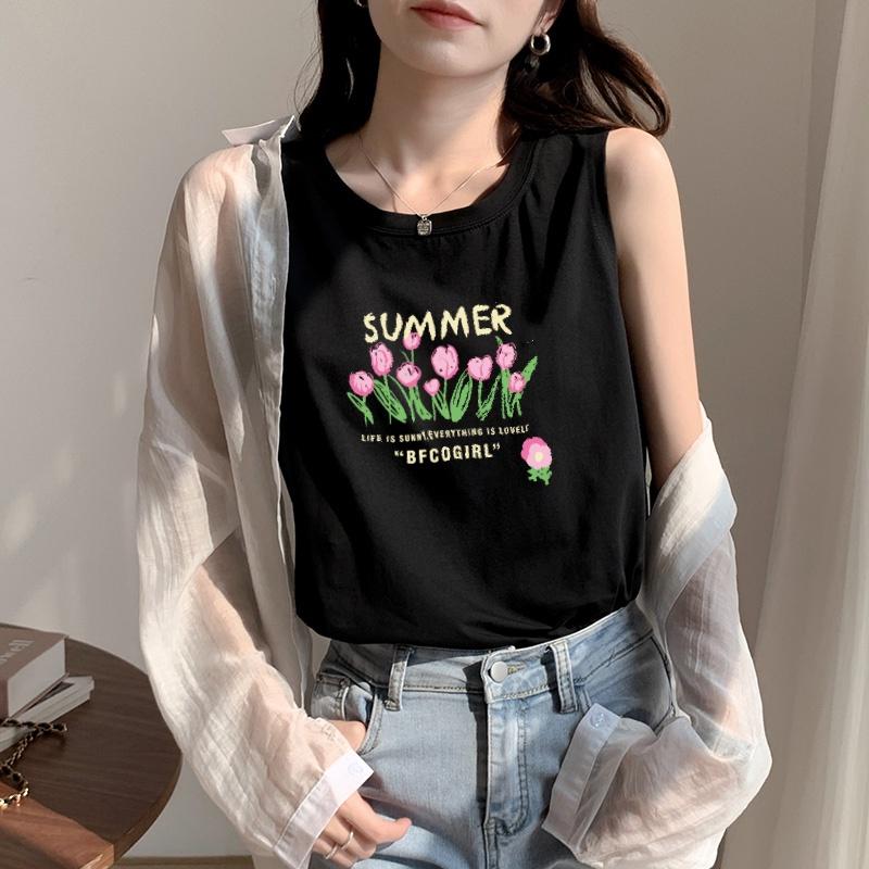 

Summer Tulip Women s Summer New Sleeveless T-shirt Loose Printed Casual Student T-shirt XL