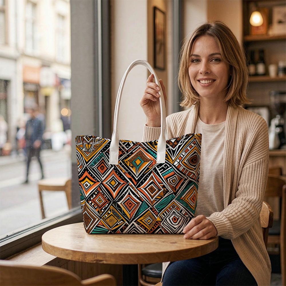 Bohemian Geometric Pattern Tote Bag Casual Daily Large Capacity Shoulder Bag for Women Outdoor Shopping Travel Handbag