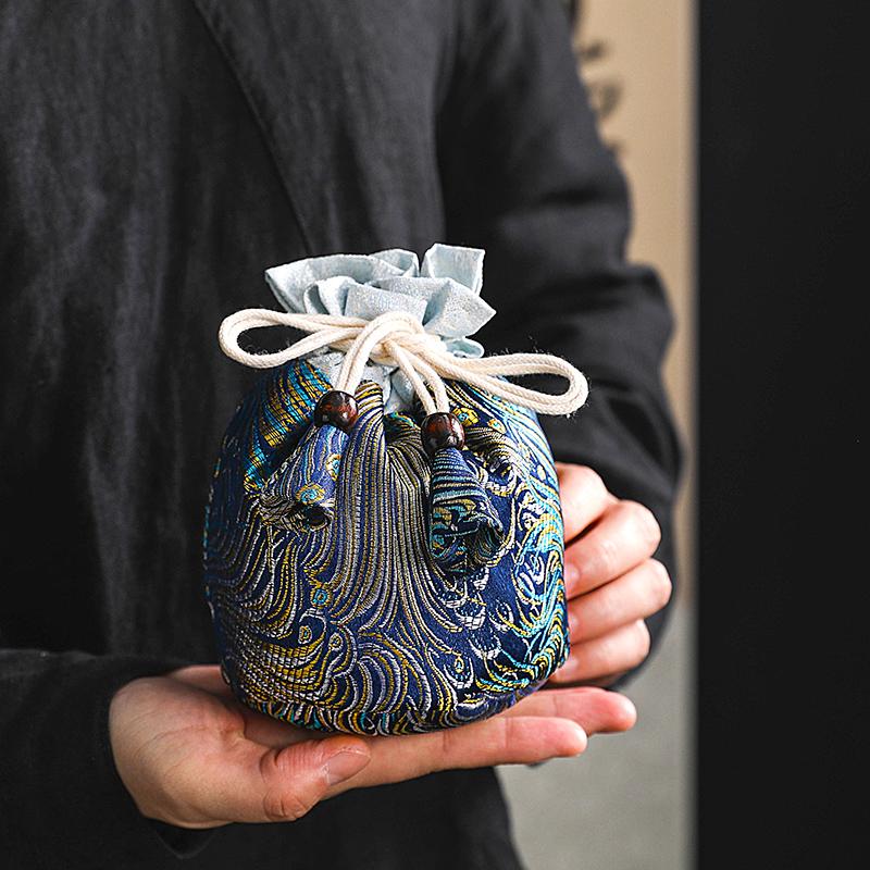 Tea Cup Storage Hand-held Cloth Bag Owner's Single Cup Silk Storage Bags Cotton Drawstring Protective Bag with Added Drawstring