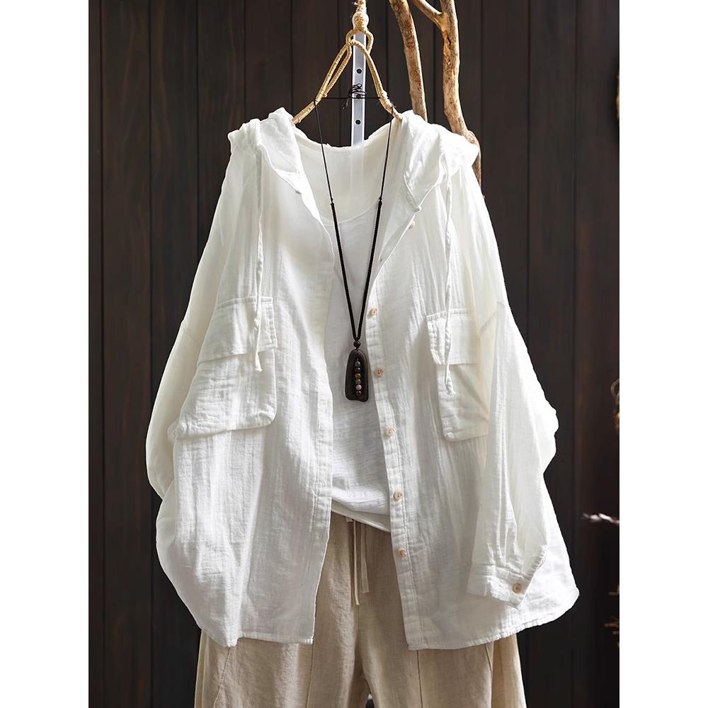 DIMANAF 2025 Spring Shirt Large Size T-shirt Women Linen Long Sleeve Pockets Fashion Tops Tees Loose Tees New