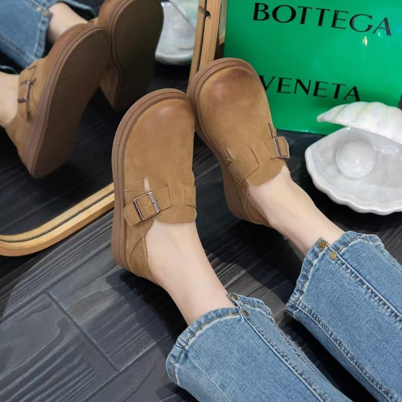 New Thick-soled, Belt-buckle, Soft-soled Single Shoes for Women with Genuine Leather Shoes, Retro Style