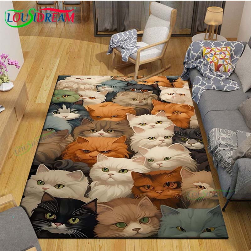 Alfombras Impresas con Gatos Pintura Exquisita Moda 3D Alfombra de Área Antideslizante para Sala de Estar Alfombrillas para Habitación de Niños Esterilla de Yoga Alfombra Grande Decoración