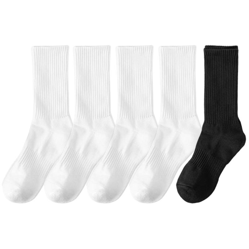 5 Pairs/lot 100% Cotton Men's High Socks Classic Black White Breathable Sweat-Absorbent Women's Autumn Warm Elastic Sports Socks
