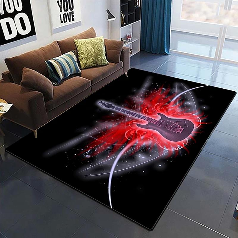 Colorful Music Guitar Melody 3D Printed Carpets for Living Room Non-Slip Area Rug Bedroom Bedside Home Decor Washable Floor Mat