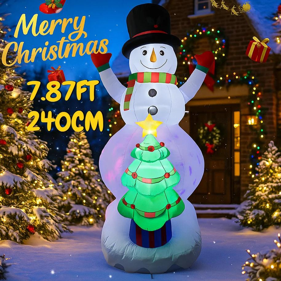 7.87FT Inflatable Snowman Toy Christmas Tree Xmas Decorations for Yard LED Lights Christmas Supplies Home Ornament Holiday Gift