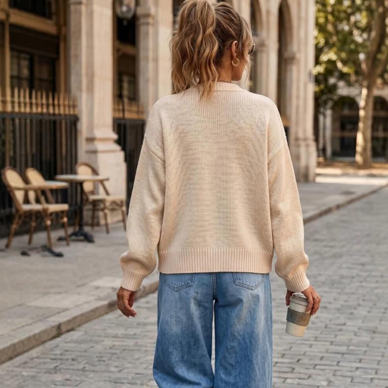 Vintage Horn Button Knit Cardigan Women Casual Winter Sweater
