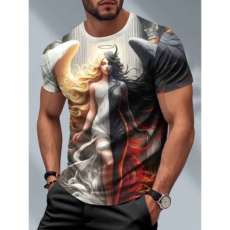 New Demon Angel 3D Print T-Shirts Men Women Summer Round Neck Short Sleeve