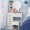 Makeup Vanity Desk with LED Lighted Crown-shaped Mirror, Vanity Table with 4 Drawers and Opening Shelves, Bedroom Dressing Table with
