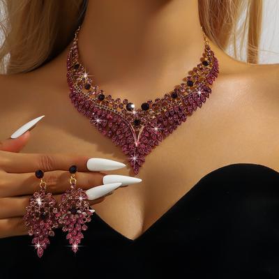Middle Eastern Jewelry Alloy Gold Plated Earrings Necklace Exaggerated Vintage Accessories Dress Set Full Of Diamond Jewelry