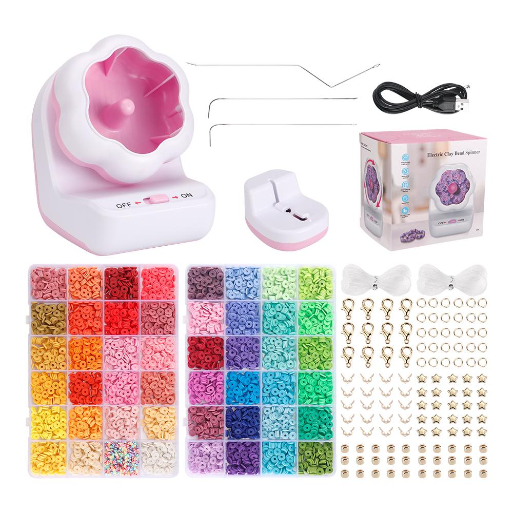 Rychlé elektrické točítko na korálky z polymerové hmoty - sada 48 barev plochých korálků - Výroba šperků, DIY korálky na pas, Náramky, Náhrdelník