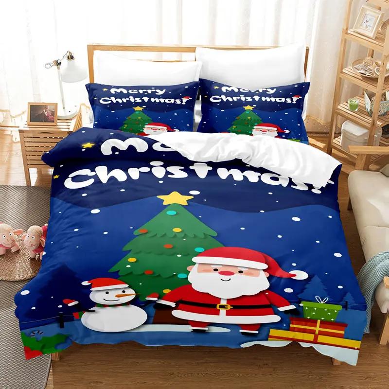 Comforter Cartoon Snowman Santa Claus Christmas Tree Bedding Set Microfiber Twin King Comforter For Boys Girls Gift