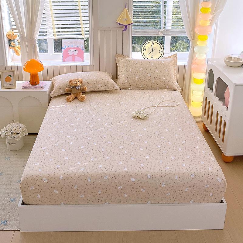 Pure Cotton Printed Single Bed Sheet Set - Fitted Sheet, Protective Cover, Pad Cover (3 Pieces)