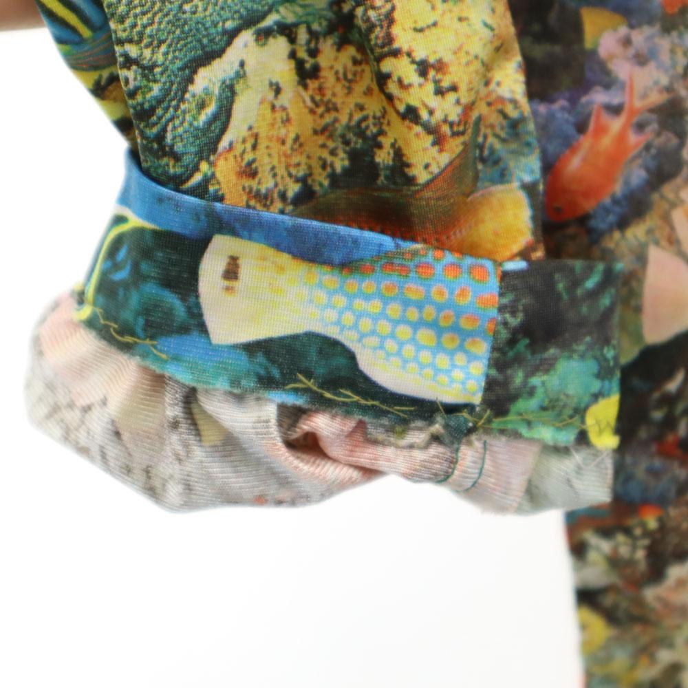 Vintage 70. léta Transkripční Vzor ryby Dlouhý rukáv Skipper Barva košile Pánská Použitá